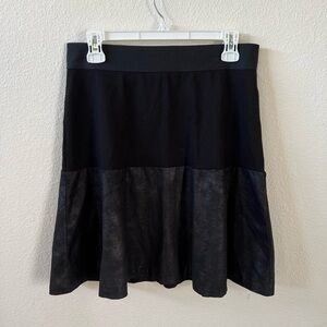 Cabi Black Ponte Faux Leather Two Toned M Skirt Pull On